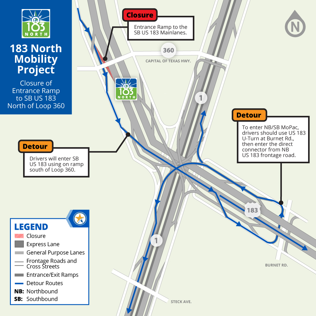 Detour graphic showing alternate entrances